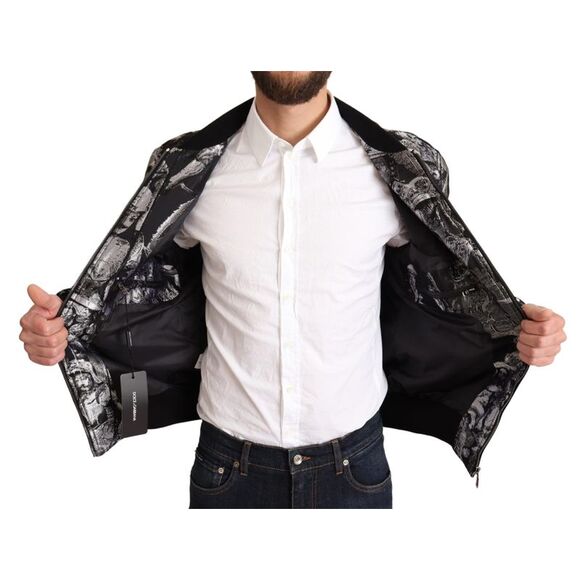 Dolce & Gabbana Black Silver Puppi Motive Bomber Men's Jacket - Picture 5 of 5